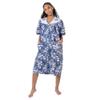 Women's Short Sleeve Woven Snap-Front Closure Floral Embroidery Housecoat Duster Lounge Nightgown Robe with Front Pockets, Navy Blue X-Large view 2