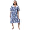Women's Short Sleeve Woven Snap-Front Closure Floral Embroidery Housecoat Duster Lounge Nightgown Robe with Front Pockets, Navy Blue X-Large view 3