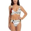 Violin Sheet Music Print Women Swimsuit Bikini Set Push Up Cheeky Two Piece Bathing Suit Top Wide Straps Black view 1