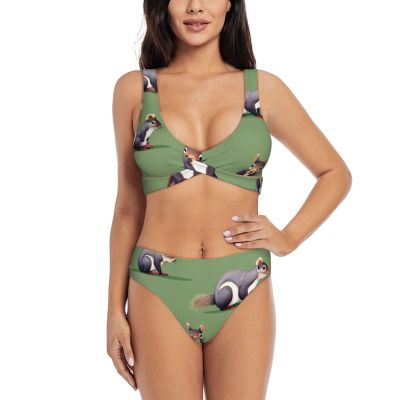 Red Squirrel Print Women Swimsuit Bikini Set Push Up Cheeky Two Piece Bathing Suit Top Wide Straps