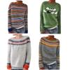 Zhyaj Women's Fair Isle Pullover Sweaters Vintage Sweaters Fall Winter Oversized Casual Striped Crewneck Long Sleeve Pullover Knitted Top Halloween Sweater, A Sheep Green, M view 3