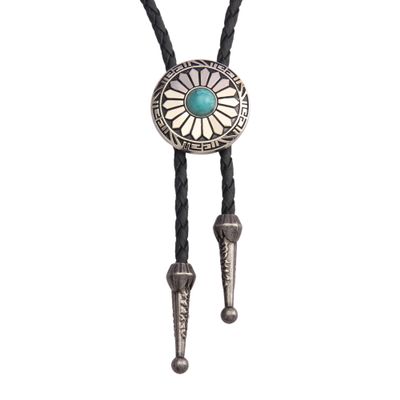 Bolo Tie Rodeo Cowboy Leather Necktie Western Necklace for Men,Women Leather Necklace with Turquoise Stone (Blue)