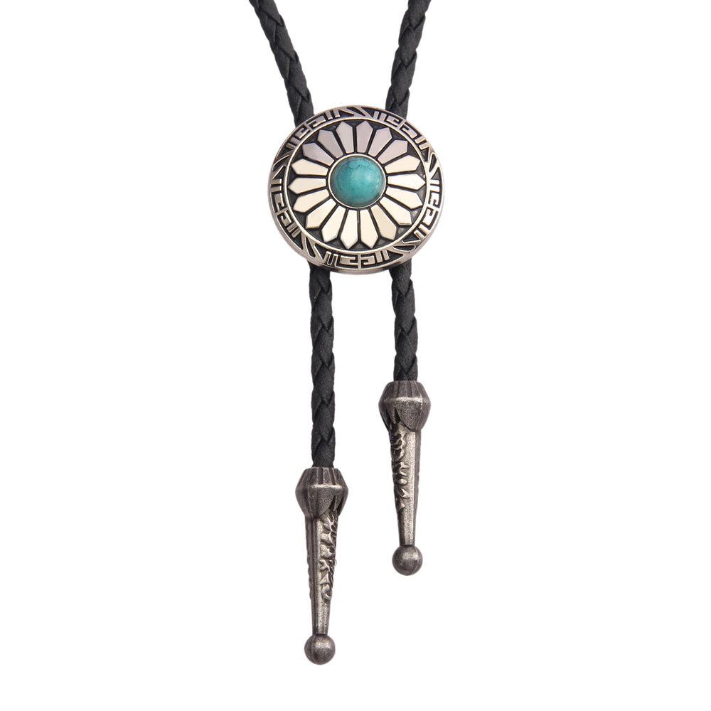 Bolo Tie Rodeo Cowboy Leather Necktie Western Necklace for Men,Women Leather Necklace with Turquoise Stone (Blue)