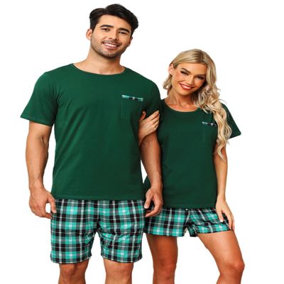 SPKPKEY Men's Pajama Sets Cotton 2 Piece Pjs Matching Couples Pajamas Short Sleeve Tops and Shorts Soft Sleepwear