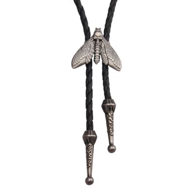 COOLLA Bolo Tie Cowboy Leather Necktie Western Necklace for Men,Women (moth-silver)