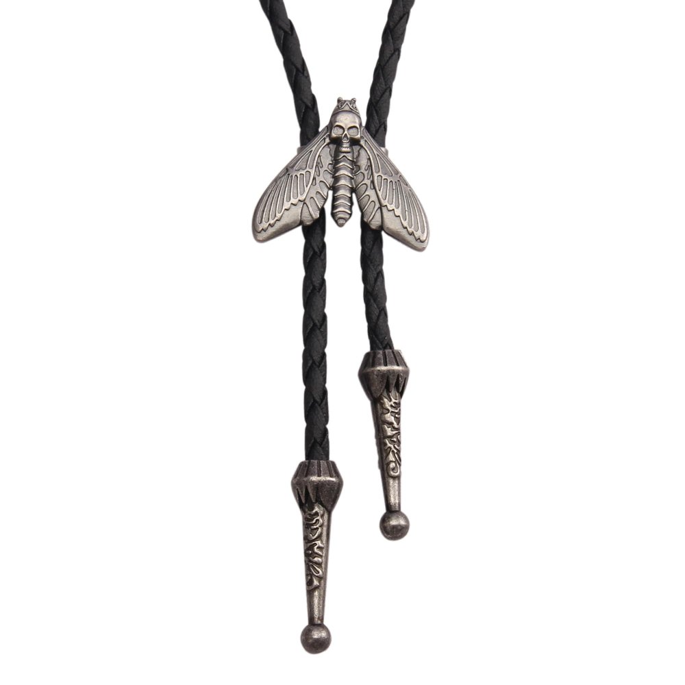 COOLLA Bolo Tie Cowboy Leather Necktie Western Necklace for Men,Women (moth-silver)
