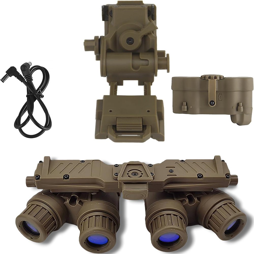 Cosplay & Airsoft Prop: GPNVG 18 Dummy Night Vision Goggles, Non-Functional 4-Tube Binocular Model with Helmet Mount (Tan)