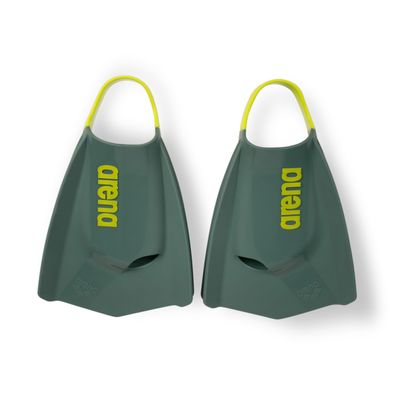 Arena Unisex Adult Powerfin Pro II Swim Training Fins Men and Women Silicone Short Blade Flippers Left/Right Customized, Sage/Arctic Lime, Size 11-12