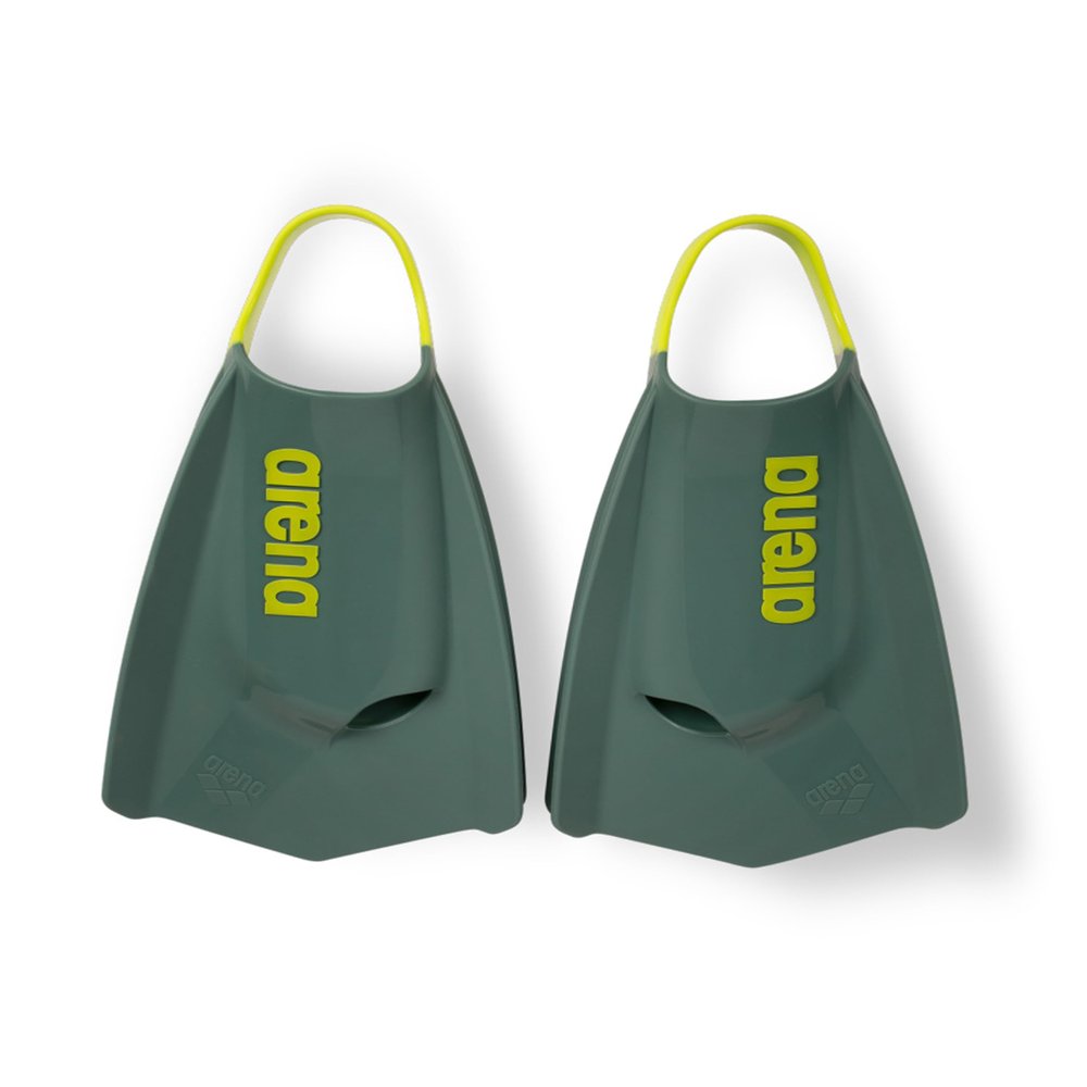 Arena Unisex Adult Powerfin Pro II Swim Training Fins Men and Women Silicone Short Blade Flippers Left/Right Customized, Sage/Arctic Lime, Size 11-12