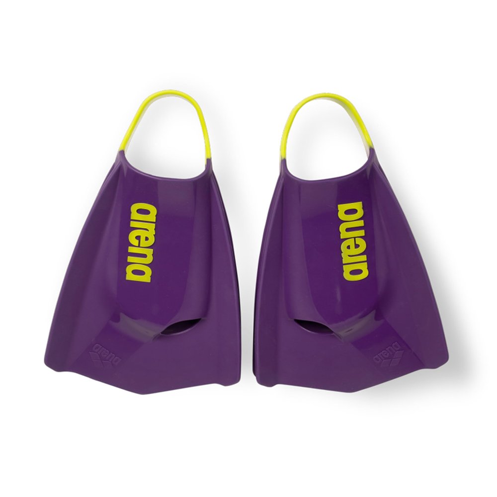 Arena Unisex Adult Powerfin Pro II Swim Training Fins Men and Women Silicone Short Blade Flippers Left/Right Customized, Plum/Arctic Lime, Size 9.5-10.5