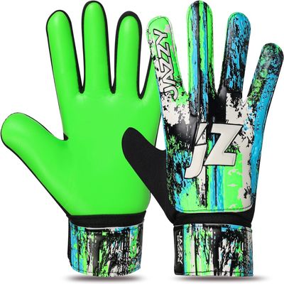 Jazzy Sports Soccer Goalie Gloves for Kids, Youth Goalkeeper Gloves Anti Slip 4mm Latex Palm with Strong Grip Double Wrist Protection (Green-Black, Size 3 Suitable for 5-6 Years)