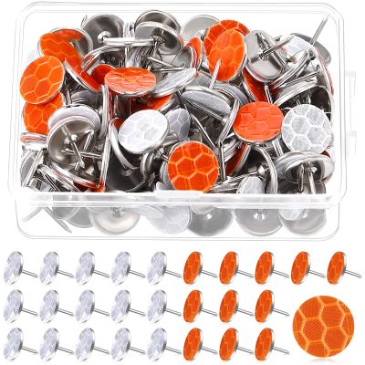 Fullhawl 100 Reflective Tacks Trail Marking Tacks Glow Reflective Mark Trail Markers Thumb Nails for Hunting Hiking Camping Tree Stand (Sliver Orange)