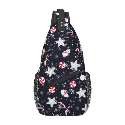 Christmas Toys Candy And Snowman Crossbody Sling Bag For Women Men Adjustable Christmas Chest Bag Shoulder Bag Sling Backpack Merry Xmas Daypack For Sport Travel Hiking