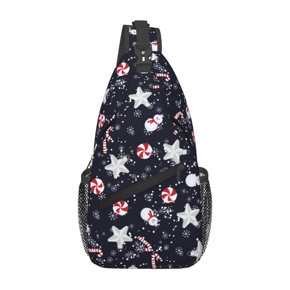 Christmas Toys Candy And Snowman Crossbody Sling Bag For Women Men Adjustable Christmas Chest Bag Shoulder Bag Sling Backpack Merry Xmas Daypack For Sport Travel Hiking