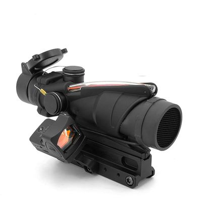 Tactical 4x32 Scope,Real Fiber Optics Red Dot Illumination Chevron Reticle Reflex Sight, Hunting Riflescopes with Mini Red Dot Sight & Scope Mount & Offset Optic Base & Adapter Plate, Fit 20mm Rail
