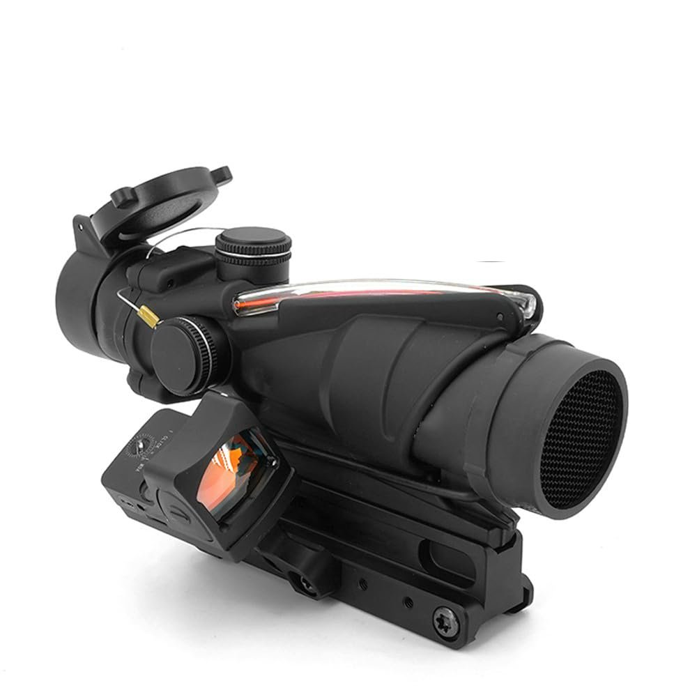 Tactical 4x32 Scope,Real Fiber Optics Red Dot Illumination Chevron Reticle Reflex Sight, Hunting Riflescopes with Mini Red Dot Sight & Scope Mount & Offset Optic Base & Adapter Plate, Fit 20mm Rail