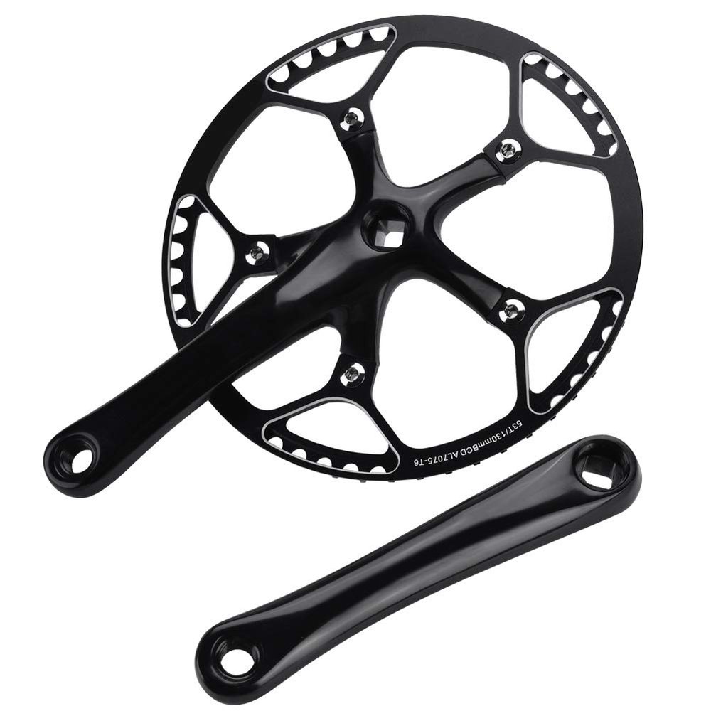 equlup Bike Crankset, 170mm/6.7inch Crank Arm Mountain Bike Crankset (L and R) Aluminum Alloy Single Speed Charing Crank Set for City Road Bicycle (Black)