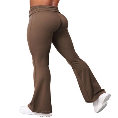 YEOREO Romola Women Yoga Pants Flare Leggings with Tummy Control High Waist Fold Over Bootcut Wide Legs Workout Legging Coffee-L