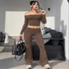 YEOREO Romola Women Yoga Pants Flare Leggings with Tummy Control High Waist Fold Over Bootcut Wide Legs Workout Legging Coffee-L view 2