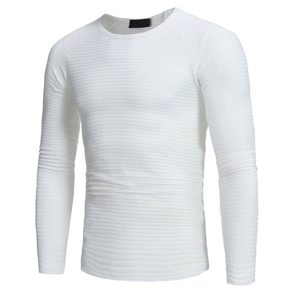 Men's Long Sleeve Ribbed Shirts Crew Neck Pullover Sweater Thermal Tops Slim Fit Henley Shirt Stretchy Undershirts (X-Large,White)