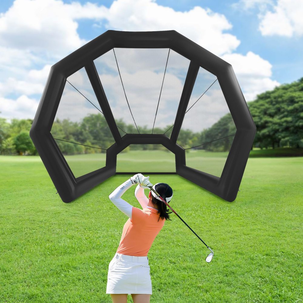 Golf Practice Swing Simulator Net Cage Golf Practice Swing Simulator Net Cage Tent Inflatable Golf Practice Net Cage Plus Blower 11.48 x 9.84 x 9.84 ft