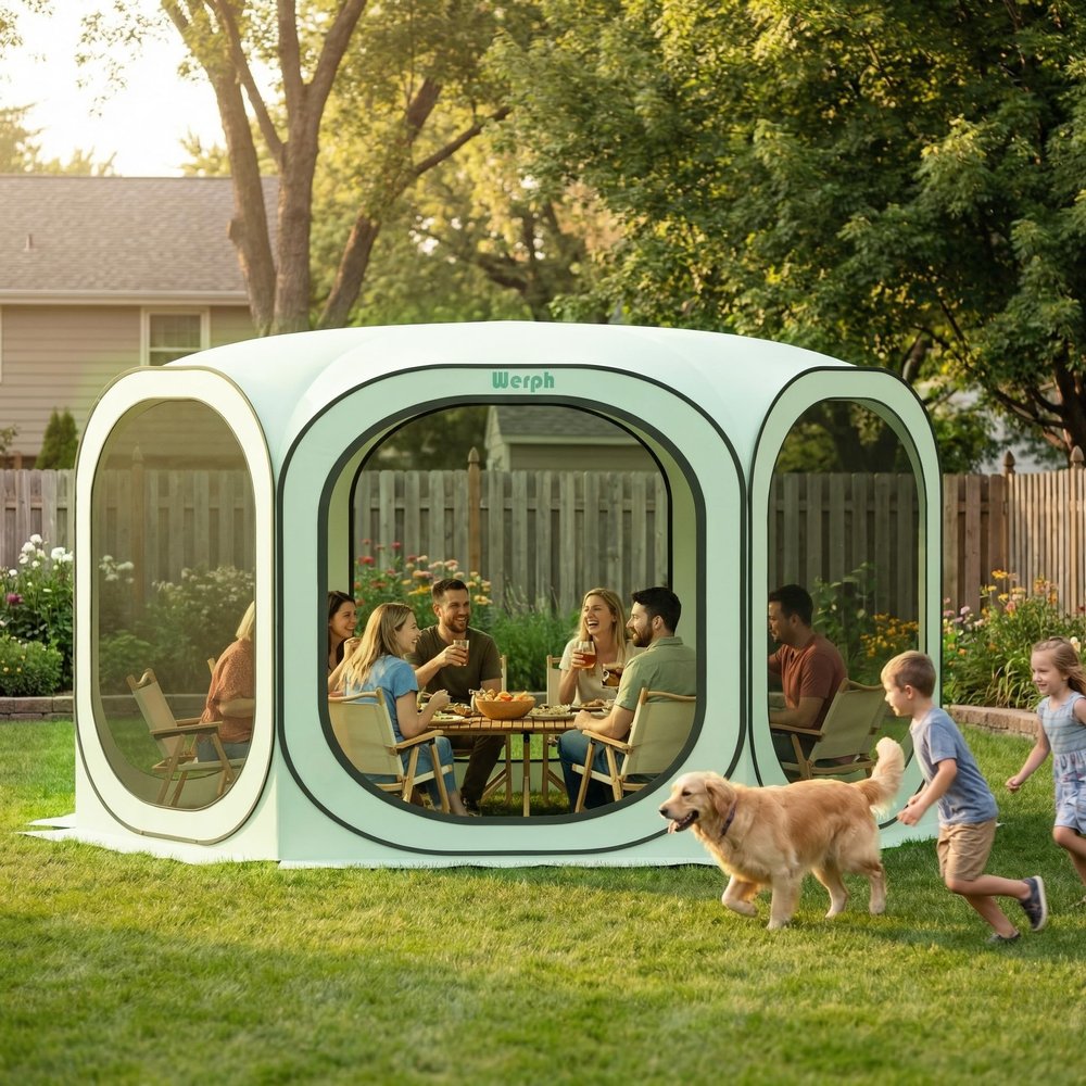 Werph 12x12 Pop Up Screen Tent, Mosquito Net Gazebo, UV Resistant, Green