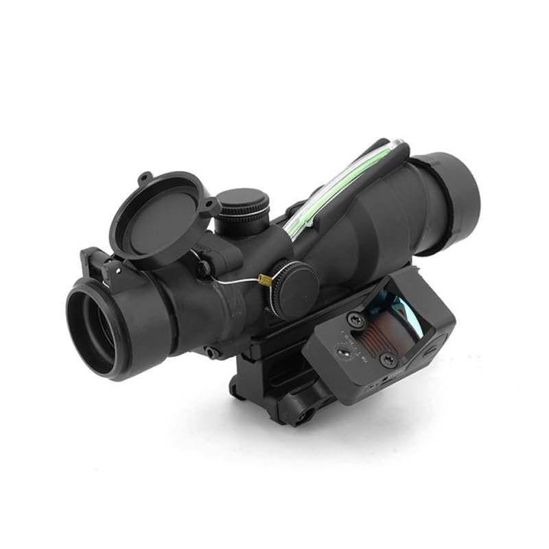 Tactical 4x32 Scope,Real Fiber Optics Green Dot Illumination Chevron Reticle Reflex Sight, Hunting Riflescopes with Mini Red Dot Sight & Scope Mount & Offset Optic Base & Adapter Plate, Fit 20mm Rail