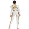 FEESHOW Women's Metallic Shiny Patchwork Gymnastics Unitard One Piece Dance Bodysuit Skating Jumpsuit White XX-Large view 2