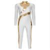 FEESHOW Women's Metallic Shiny Patchwork Gymnastics Unitard One Piece Dance Bodysuit Skating Jumpsuit White XX-Large view 3