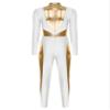 FEESHOW Women's Metallic Shiny Patchwork Gymnastics Unitard One Piece Dance Bodysuit Skating Jumpsuit White XX-Large view 4