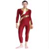 FEESHOW Women's Metallic Shiny Patchwork Gymnastics Unitard One Piece Dance Bodysuit Skating Jumpsuit Burgundy Large view 3