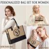 Personalized Gifts for Women Tote Bag, Initial Jute Tote Bag & Makeup Bags Monogrammed Beach Bag w/ Zipper, Birthday Valentines Day Gifts for Women Her Friends Mom Daughter Sister Girlfriend Teacher view 3