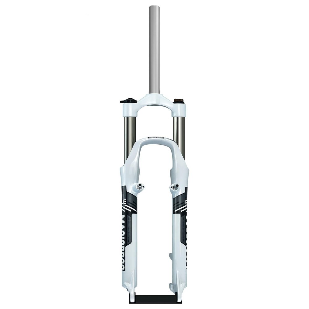 HWEVDHJ Mountain Bike Suspension Fork 26 Inch 100mm Travel 1 1/8 Straight Tube QR 9mm Aluminum Alloy Mechanical Fork Disc/V Brake Shoulder Control Mountain Bike Fork(White Gray)