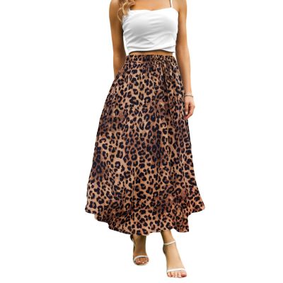 Abaadlw Maxi Skirts for Women with Pockets Long Midi Length Casual Skirt for Beach Party Holiday (A49 Floral Leopard M)