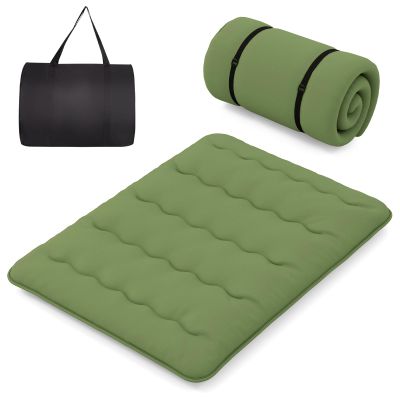 Byroce Futon Mattress, Roll-up Sleeping Cot w/Washable Cover, Portable Cotton Pad w/Bag for Camping, 4" Thick Tatami Mat, Japanese Floor Mattress for School, Home, Car(Green,Queen)