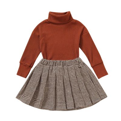 Baby Girl Turtleneck Clothes Ribbed Long Sleeve Knit Sweater Tops Button Mini Skirt Set Toddler Fall Winter Outfits (Wine, 3-4 Years)