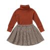 Baby Girl Turtleneck Clothes Ribbed Long Sleeve Knit Sweater Tops Button Mini Skirt Set Toddler Fall Winter Outfits (Wine, 3-4 Years) view 1