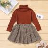 Baby Girl Turtleneck Clothes Ribbed Long Sleeve Knit Sweater Tops Button Mini Skirt Set Toddler Fall Winter Outfits (Wine, 3-4 Years) view 2