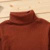 Baby Girl Turtleneck Clothes Ribbed Long Sleeve Knit Sweater Tops Button Mini Skirt Set Toddler Fall Winter Outfits (Wine, 3-4 Years) view 3