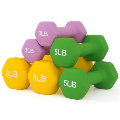 Dumbbells Hand Weights Set, Neoprene Coated Hex Dumbbells for Women & Men, 3 LB, 5 LB, 8 LB Pair (Set of 6), Non-Slip Free Weights for Home Gym & Strength Training (Purple/Green/Yellow)