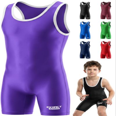 Exxact Sports Plain Youth Wrestling Singlet For Boys, Premium Powerlifting Singlet, Kids Wrestling Singlets For Training - (Purple, YL)
