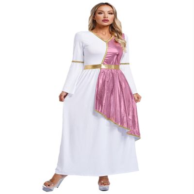 Hularka Women's Ancient Greek Costume Toga Dress Robe Roman Princess Queen Praise Dance Dress Overlay Pink X-Large