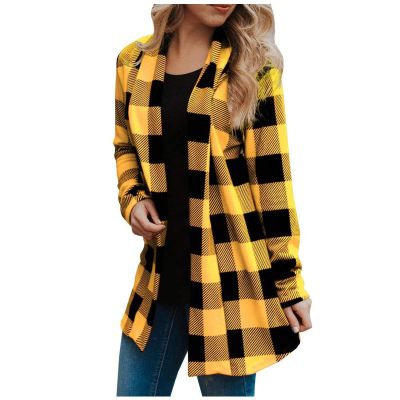 Long Flannel Jacket Women,Prime Today's Deals,Womens Flannel Cardigan Buffalo Plaid Jacket Trendy Casual Loose Long Sleeve Kimono Fashion Fall Outfits with Pockets,2-Yellow,Xx-Large