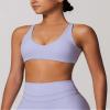ABOCIW Sports Bras for Women Twist Back Low Impact Fitness Yoga Bra V Neck Wireless Gym Workout Bra Padded Crop Top Light Purple Small view 3