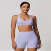ABOCIW Sports Bras for Women Twist Back Low Impact Fitness Yoga Bra V Neck Wireless Gym Workout Bra Padded Crop Top Light Purple Small view 4