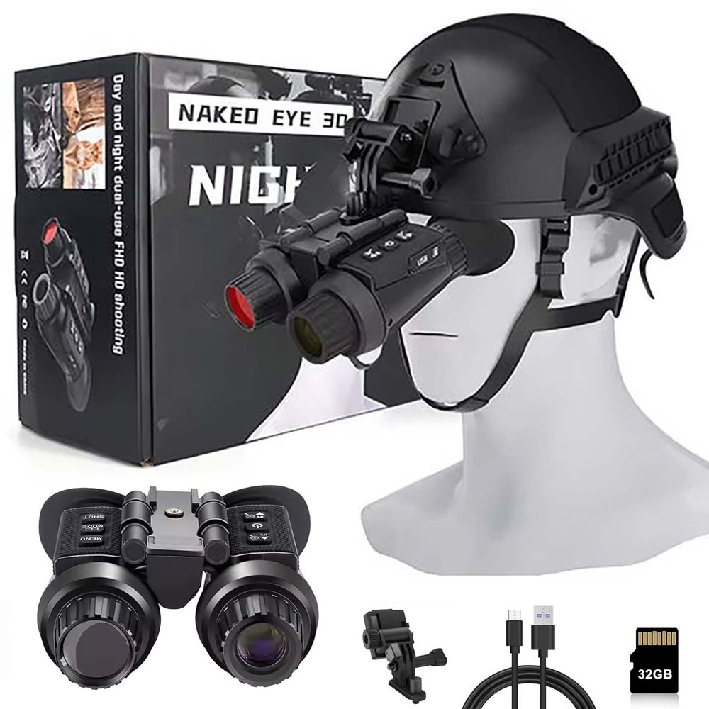 SKIOVEMI Digital Night Vision Goggles, 3D 36MP 4K Night Vision Binoculars Head-Mounted with 32GB Memory Card to Save Photos/Videos, 8X Digital, 7 Gear Infrared