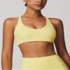 ABOCIW Womens Twist Back Sports Bra- Padded V Neck Low Impact Spaghetti Strap Workout Yoga Bra Yellow Medium view 2