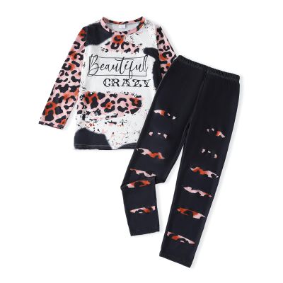 Afsmlys Kid Young Girl Clothes Outfit Leopard Tie-dye Print Sweatshirt + Pants 2PC Fall Clothing Set(5-6T)