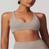 ABOCIW Sports Bras for Women Twist Back Low Impact Fitness Yoga Bra V Neck Wireless Gym Workout Bra Padded Crop Top Sand Medium view 2