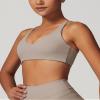 ABOCIW Sports Bras for Women Twist Back Low Impact Fitness Yoga Bra V Neck Wireless Gym Workout Bra Padded Crop Top Sand Medium view 3